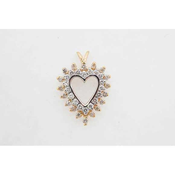 Estate 14k Yellow Gold Diamond Heart Pendant 0.90 TCW H SI1 Vintage Style